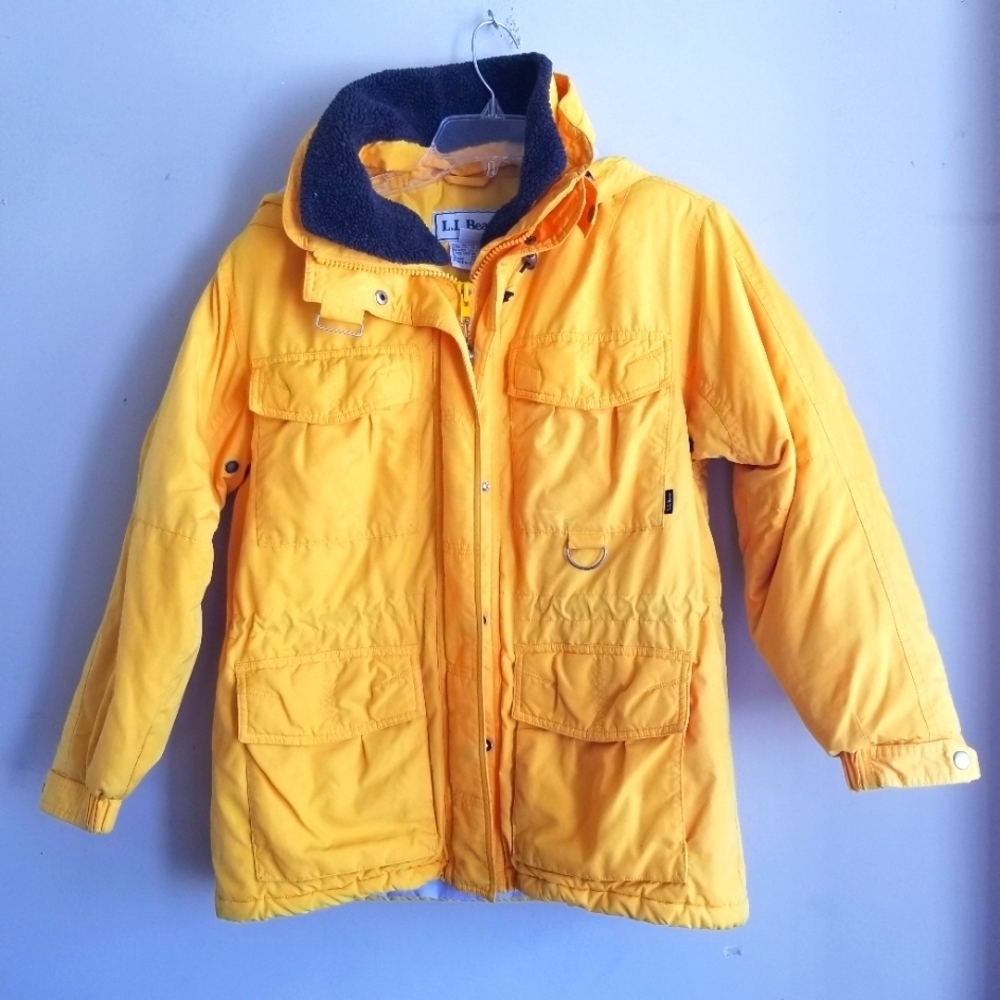 VTG LL Bean Performance Field Coat Bright Yellow Ski Jacket Utility Size P Small